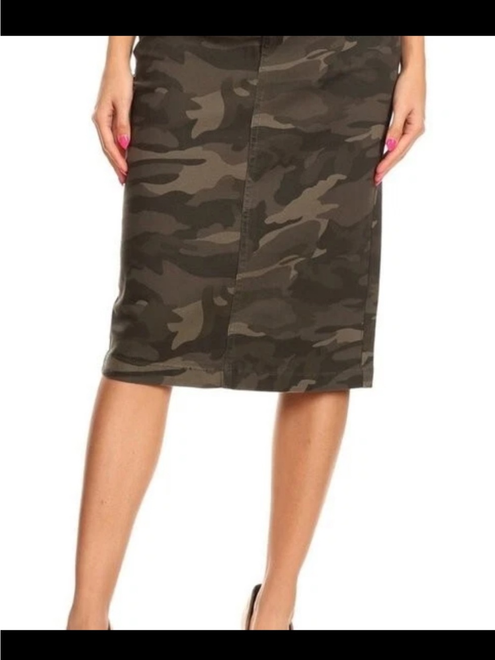 NWT BE-GIRL Camo Pencil Skirt - Sleek Knee-Length Modest Style M Stretch midi